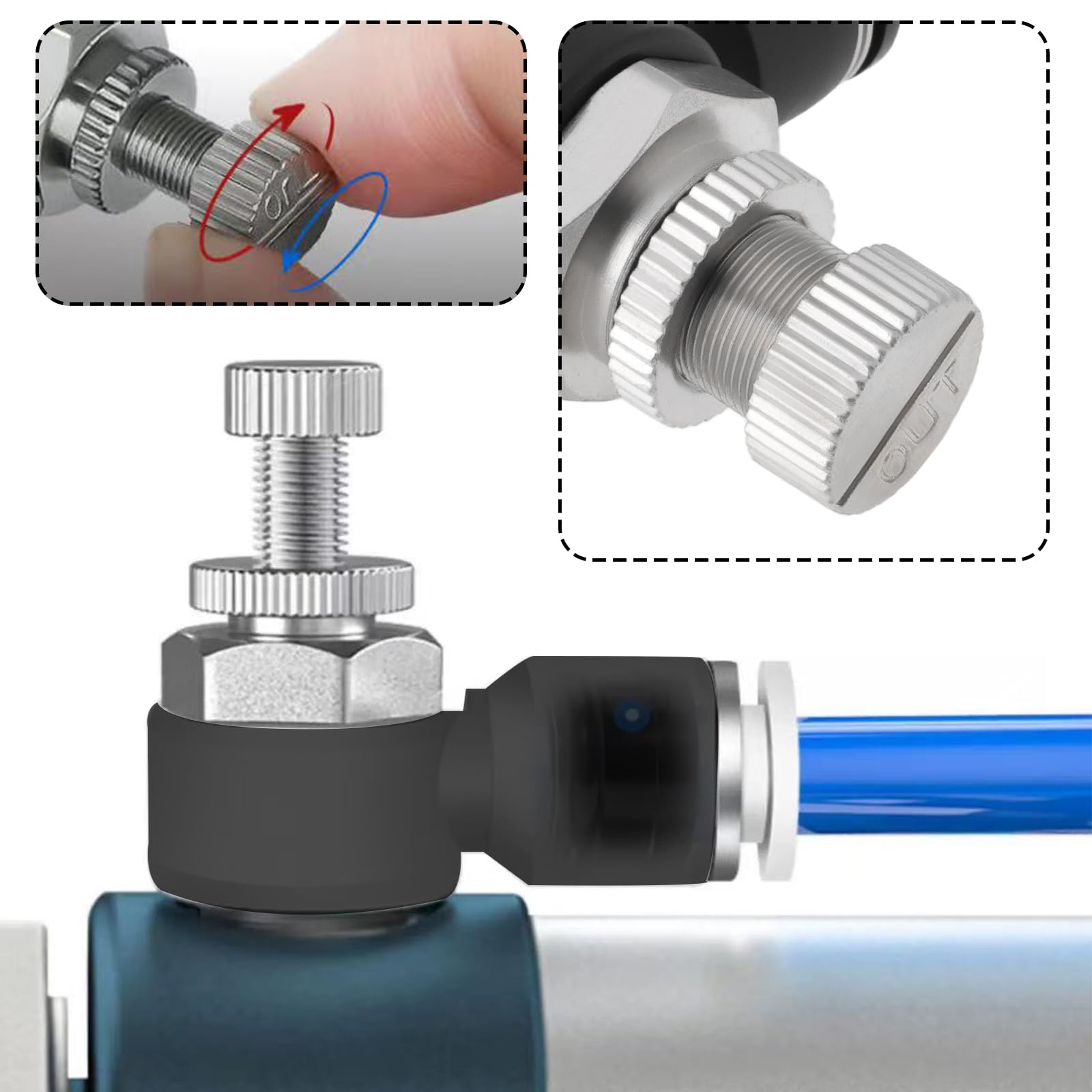 Briny River 2pcs Air Flow Control Valve Connector Push in Pneumatic Flow Control Valve 6mm Turn 3/8 Thread for Air Hose Quick Connection - Image 3