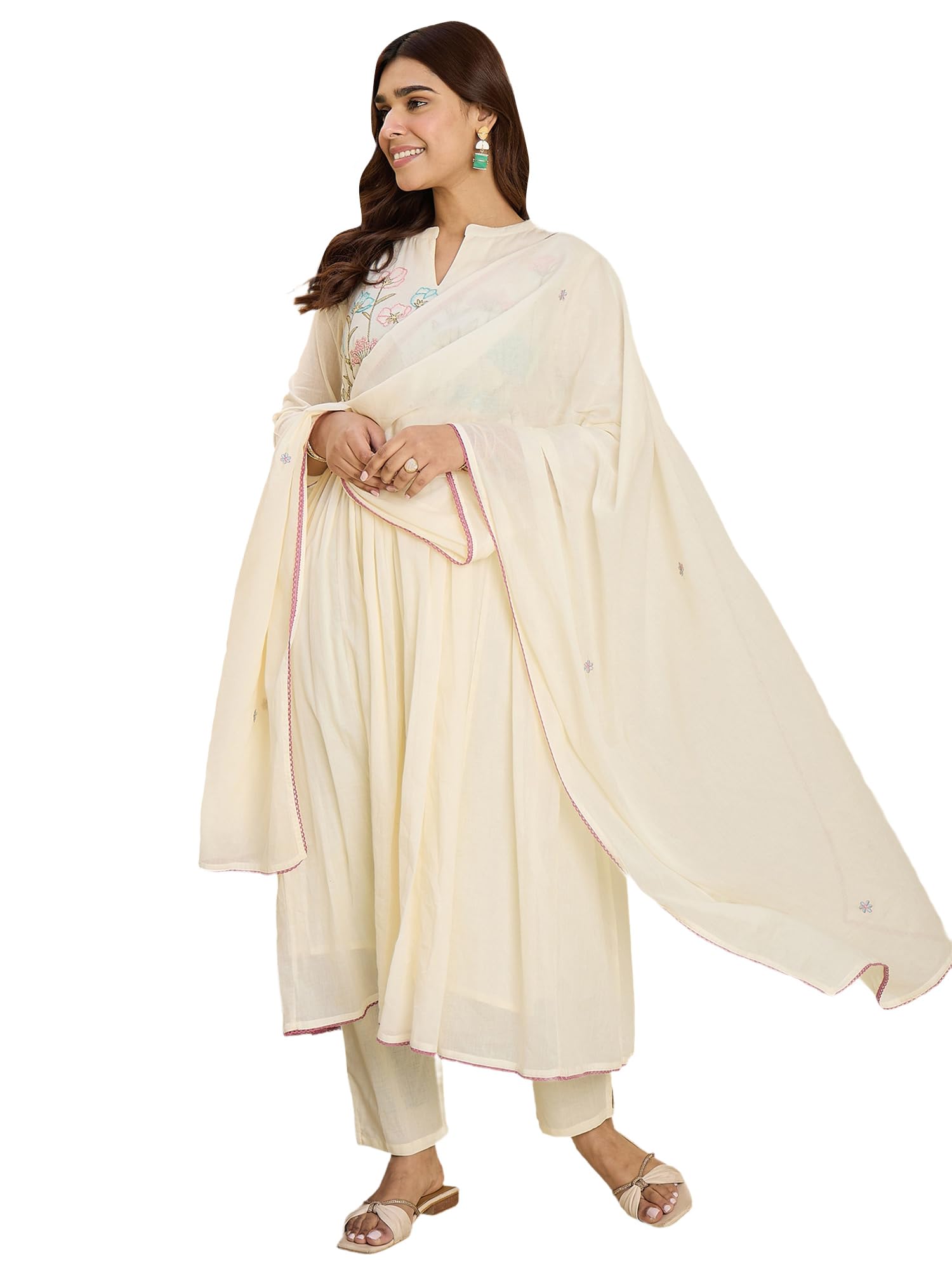 indo era Women's Cotton Kurta and Pant with Dupatta Set-picture-26