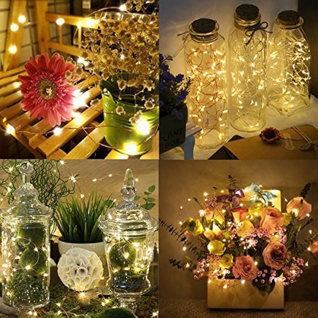 AMIR Solar Powered String Lights, Mini 100 LED Copper Wire Lights, Starry String Lights, Indoor Outdoor Waterproof Solar Christmas Decoration Lights for Gardens, Home, Dancing, Party (Warm White)