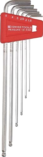 PB Swiss Juego de llaves hexagonales de punta de bola, tipo largo, cromado, con tamaños 0.059-0.197 in