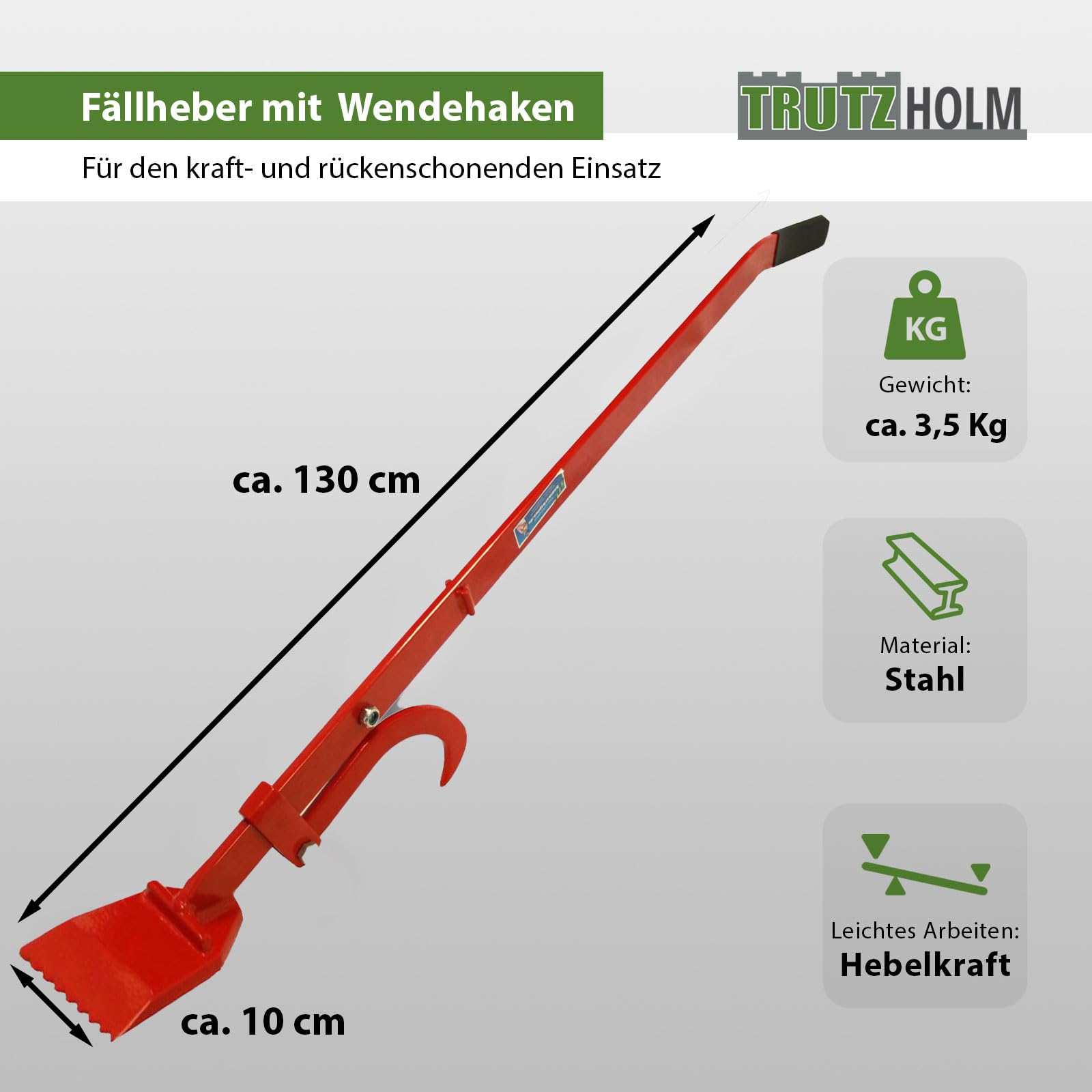 Baumarktplus Profi Fällheber 130cm mit Handpackzange Set Wendehaken Stammwender Heber Fällhilfe Wendehilfe