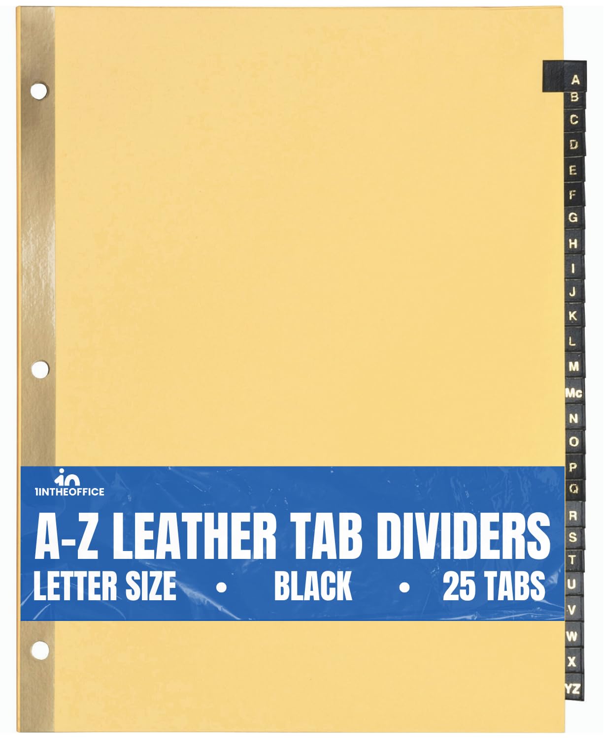 1InTheOffice Alphabet Dividers for 3 Ring Binder, A-Z Leather Dividers, 25-Tab, Black