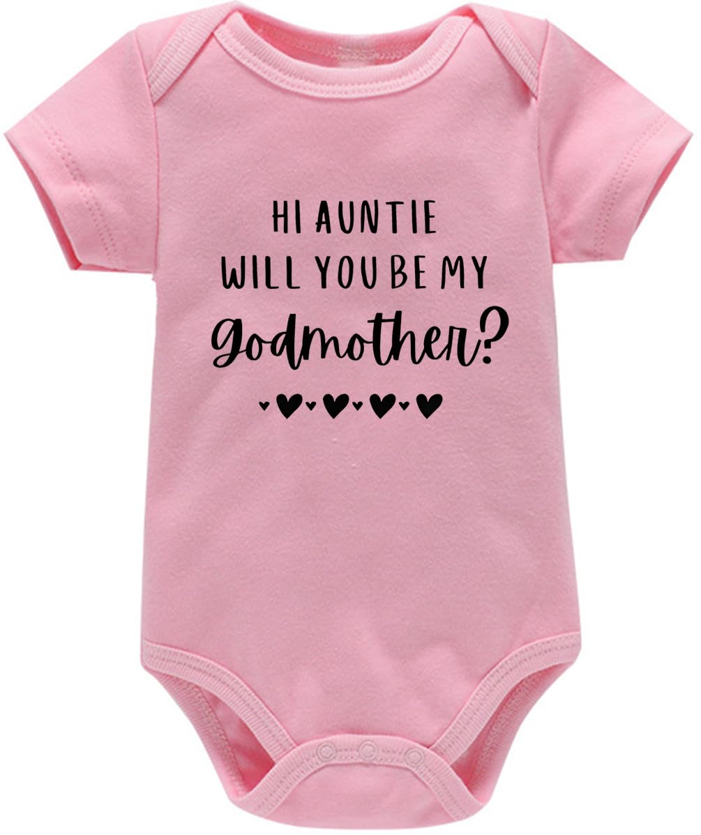 Hi Auntie Will You Be My Godmother Romper for Baby Funny Infant Boy Girl Bodysuits Auntie Newborn Clothes