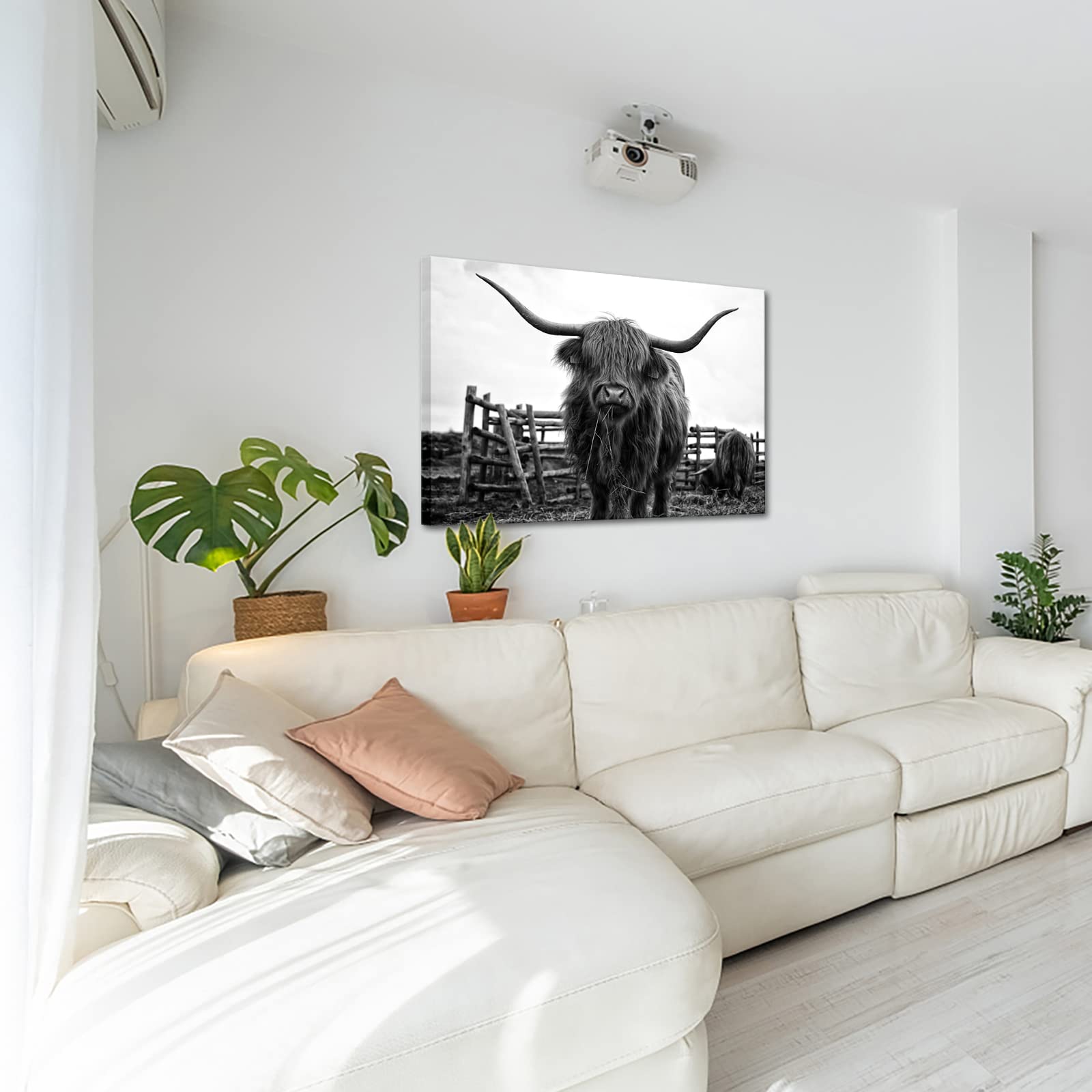 Nachic Wall Animal Canvas Wall Art Black and White Highland Cow Pictures Prints Longhorn Cattle Wall Painting Art Contemporary Artwork Living Room Farmhouse Wall Decorations 24x36inches