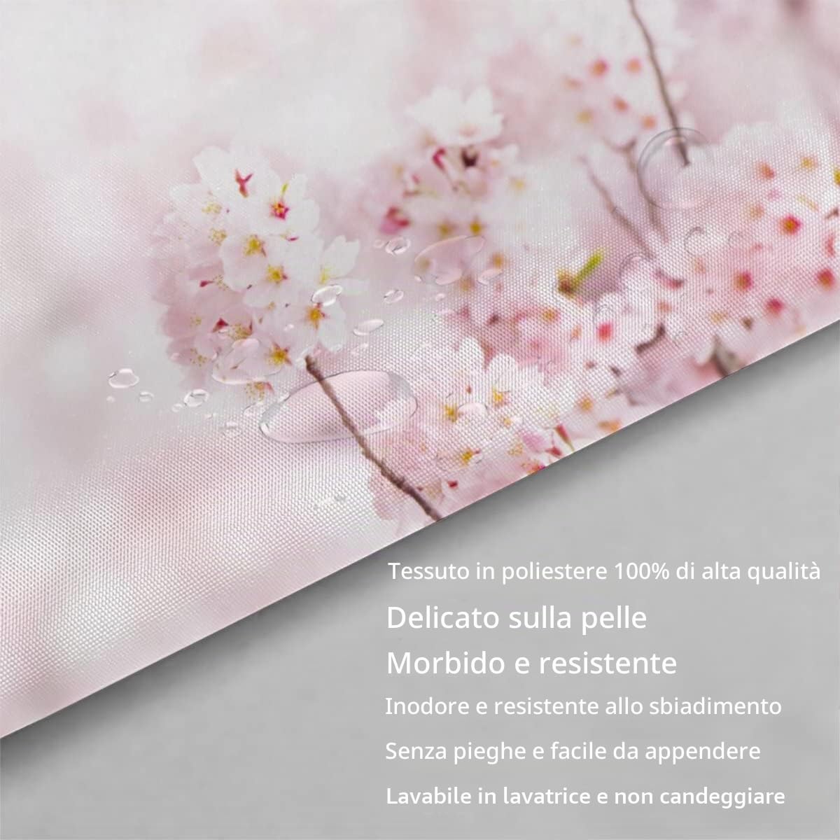 Tenda da doccia 240 x 200 cm, rosa Sakura, antimuffa, impermeabile, extra lunga, con 12 anelli per tenda da doccia, motivo floreale 3D, per bagno e bagno