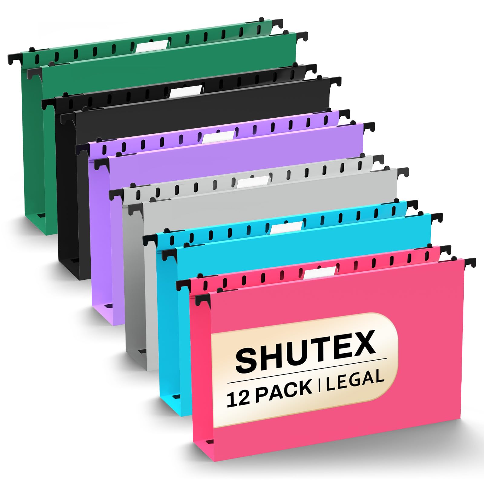 Shutex Carpetas colgantes de plástico de tamaño legal de capacidad extra, paquete de 12 carpetas colgantes reforzadas de tamaño legal con expansión resistente de 2 pulgadas, para archivos voluminosos,