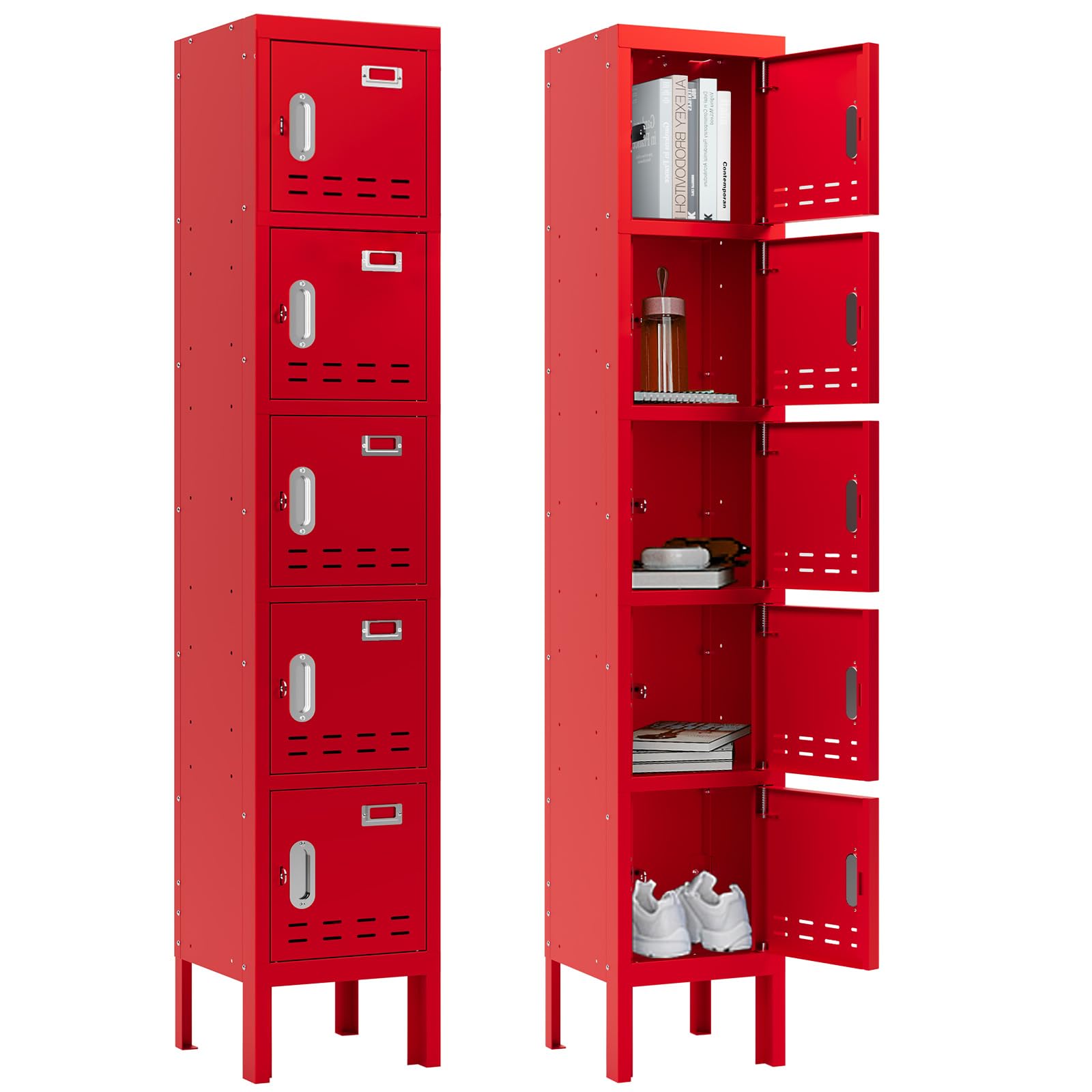 BUTISOW Metal Lockers - 66" Height Steel Lockers for Employees with 5 Door Storage Locker with Card Slot for Employees Gym School Home Office Garage -