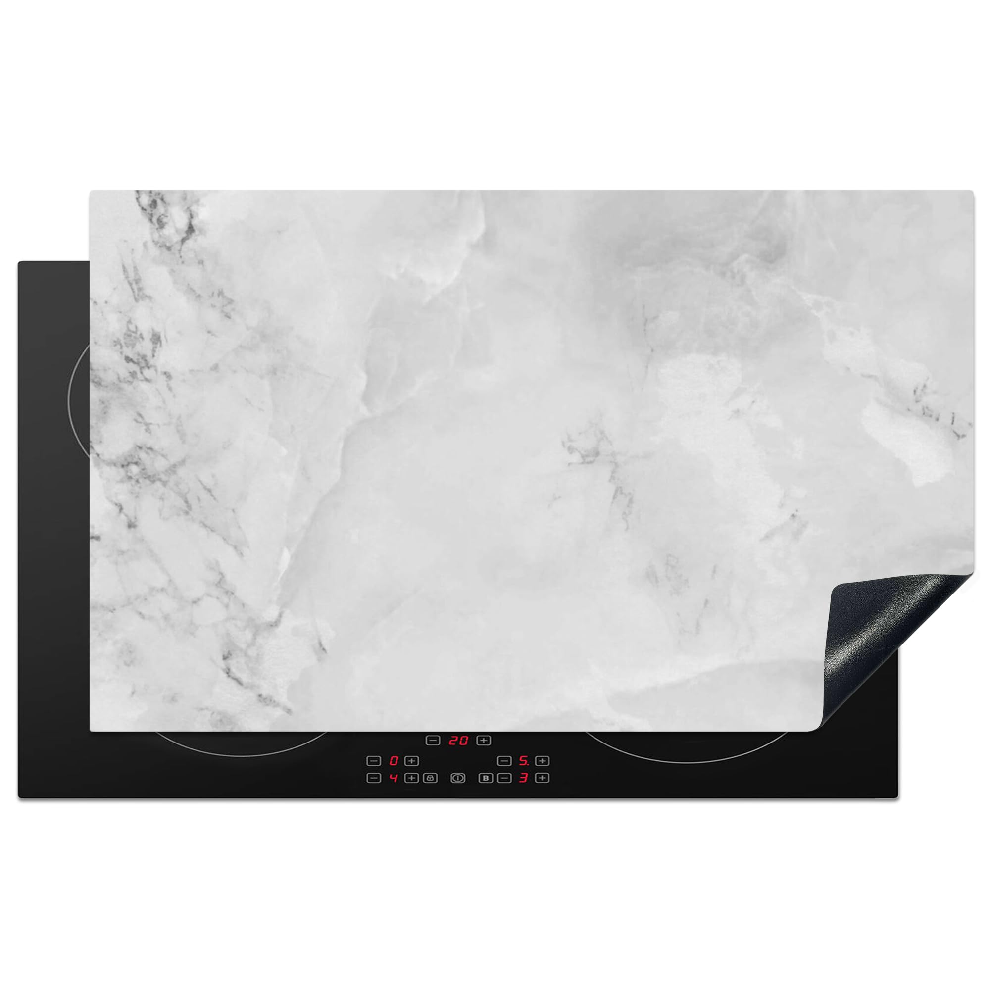 KitchenYeah© Induction Hob Protector Mat 20.3"x32.7" / 83x51.5 cm Stove Cap Top Cover Kitchen Cooker Covers for Electric Hobs Vinyl Marble - Stone - White - Grey - Marble Look