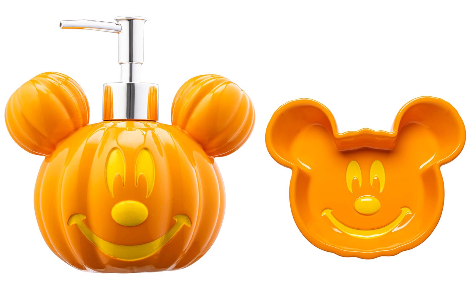 Jay Franco Disney Mickey Mouse Pumpkin Jack-O-Lantern Bathroom Decor Set - 2 Piece Autumn & Halloween Collection Includes Orange Lotion Pump & Soap Dish - Bathroom Accessories
