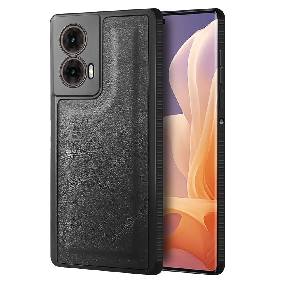 Image of Fashionury Premium PU Leather Back Cover for Motorola G96 5G / Motorola Edge 50 Fusion /Motorola G85 5G | Soft Touch Finish | Camera & Screen Protection | Anti Fingerprint Shockproof Case (Black)