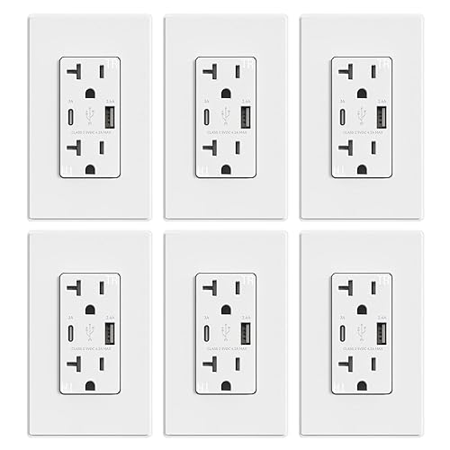 ELEGRP Cargador USB de pared, receptáculo USB con puertos USB tipo A y tipo C, enchufe de receptáculo dúplex resistente a manipulaciones de 20