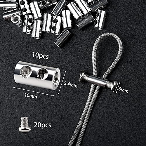 Fshihine Adjustable Wire Rope Clips For 1-2 Mm Diameter Wire Rope & Cable 50Pcs Wire Rope Grips Wire Rope Lock With End Screw Stopper&Screwdriver, Shaped Wire Rope Clamp Aluminum Crimping Loop Sleeve #TOP3
