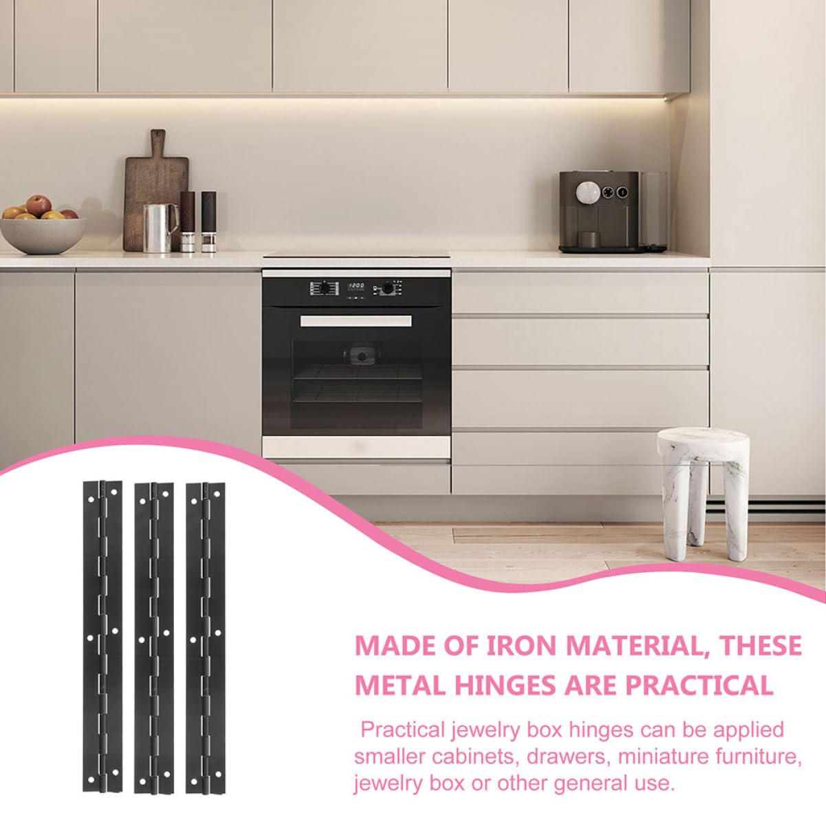 Wakauto 3pcs Metal Piano Hinge Long Hinges for Jewelry Box Matte Black Hinges Style