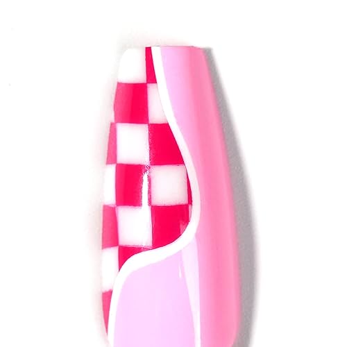 Miniatura 8 de Uñas postizas a presión medianas con pegamento para uñas, uñas postizas a presión con forma de ataúd de bailarina, 24 uñas postizas con pegamento de