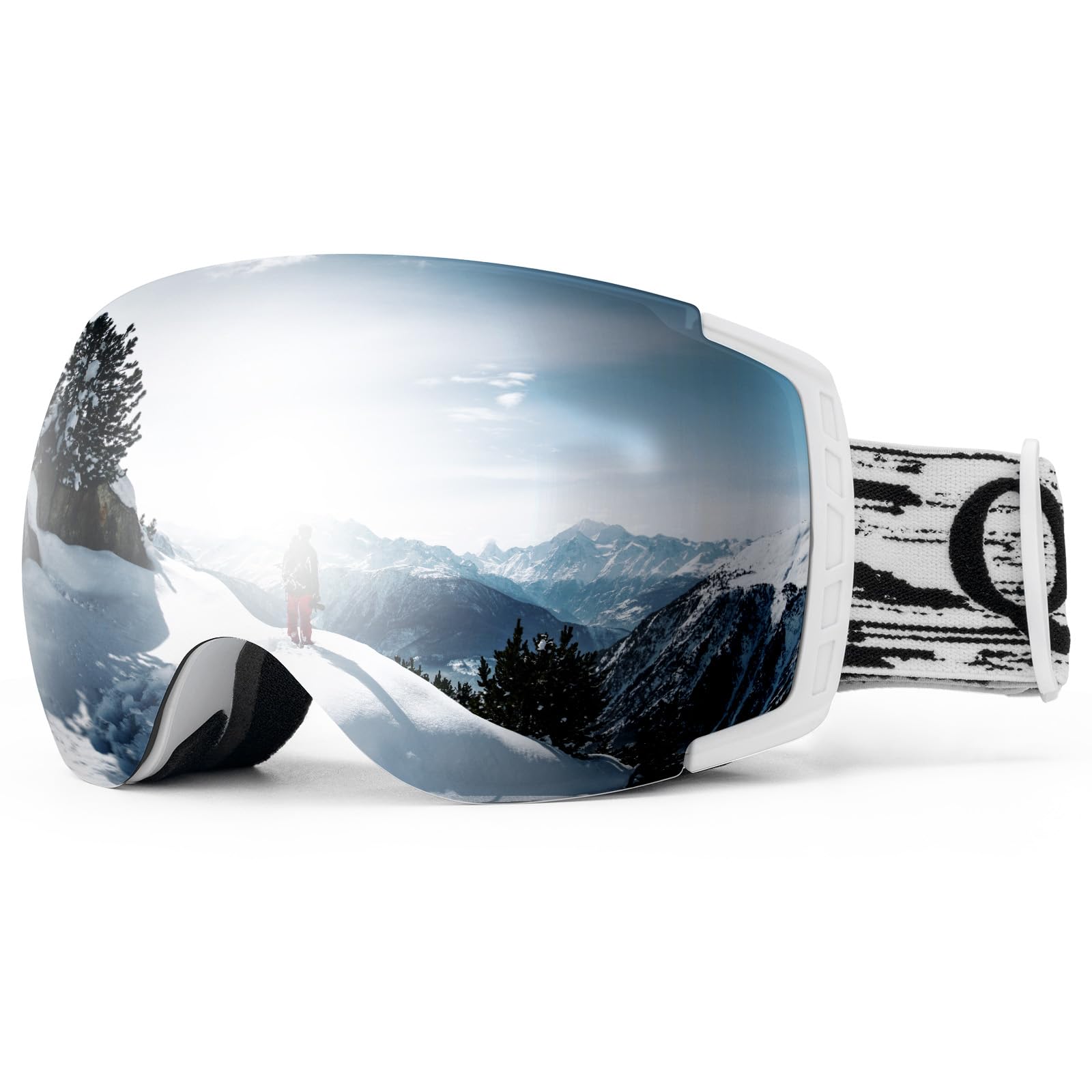 Qunature Lunettes Ski OTG Anti-Buée UV400 Homme Femme Blanc