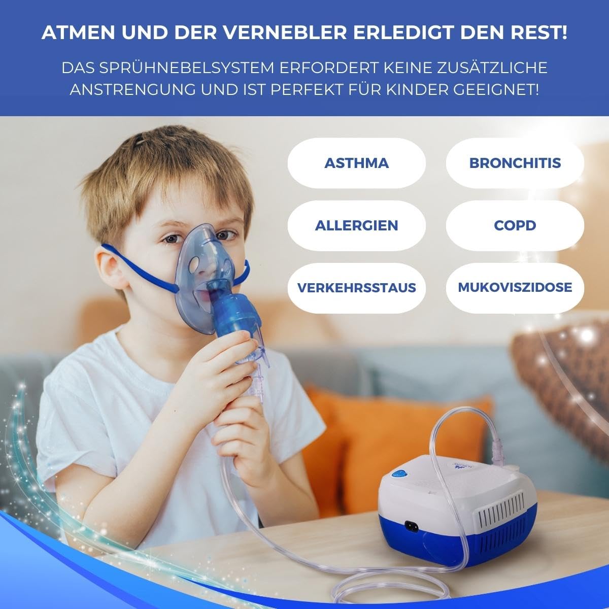 Mobiclinic®, Kompressor-nebulizer, Neb-2, Tragbar, Für kinder und erwachsene, Transporttasche, Mini, Behandlung von atemwegserkrankungen, Masken in verschiedenen größen, 5 luftfilter