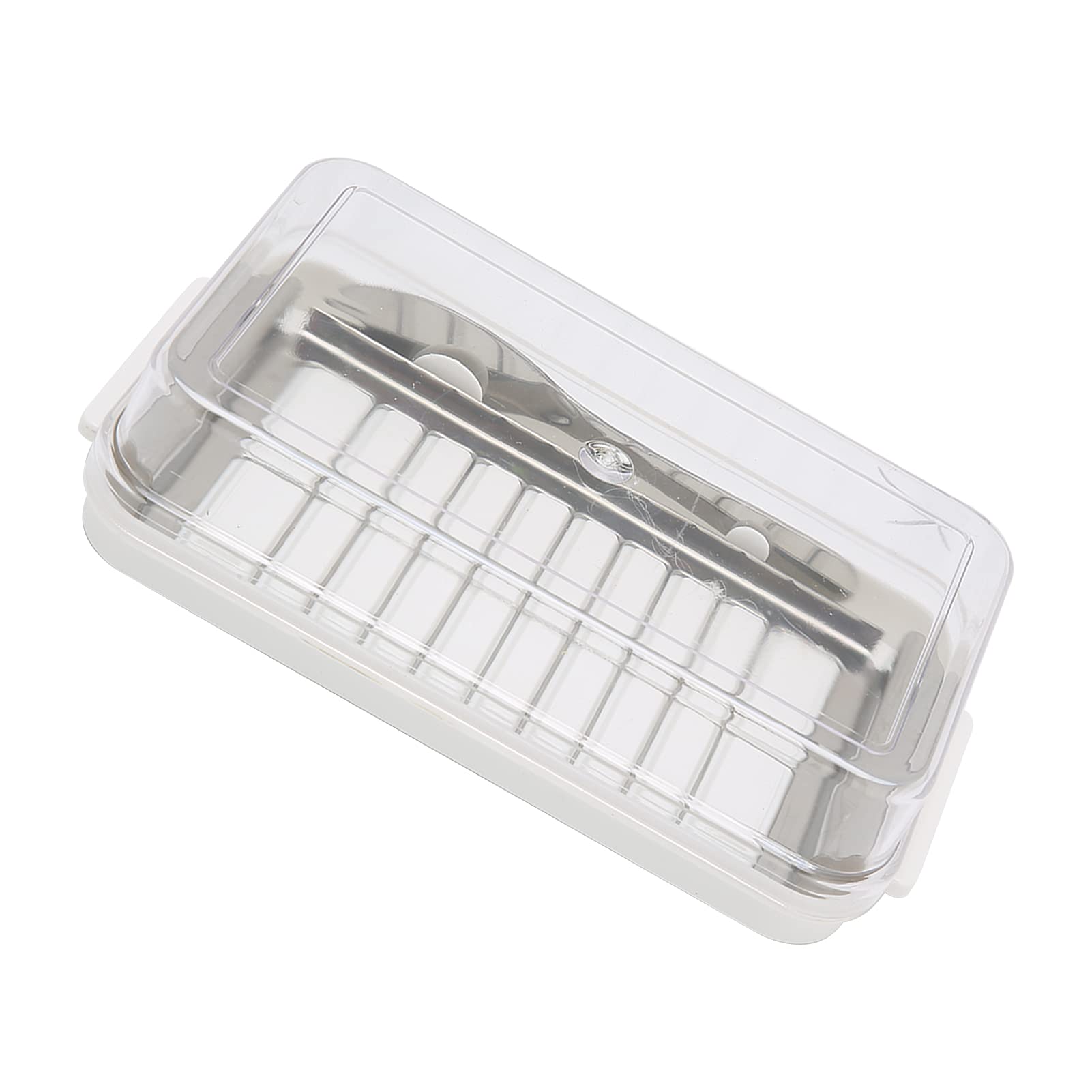 Stainless Steel Butter Cutting Box, Butter Block Dish with Lid and Butter Cutter Net Rectangular Storage Box Kitchen Tool (Butter grid hole cutting box (white bottom)
