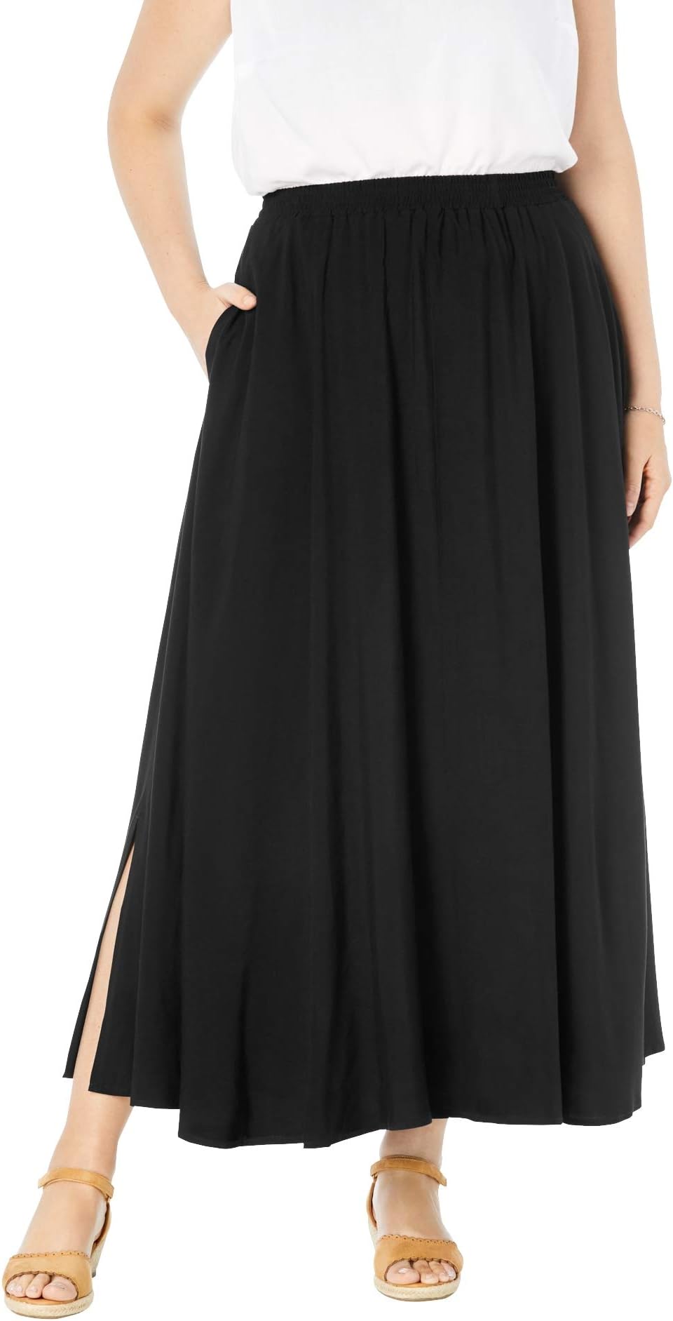 Woman Within Women's Plus Size Pull-On Elastic Waist Soft Maxi Skirt