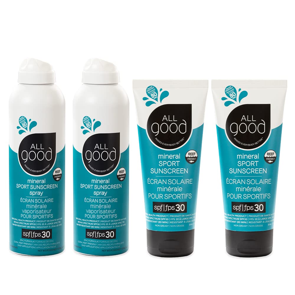 All Good Sport Face Body Sunscreen - UVA UVB Broad Spectrum Water Resistant Coral Reef Friendly - 30