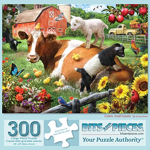 Bits and Pieces - 300 Piece Jigsaw Puzzle for Adults - 'Cow and Goats' - Large Piece Farm Jigsaw by Larry Jones - 18" x 24" - Image 3