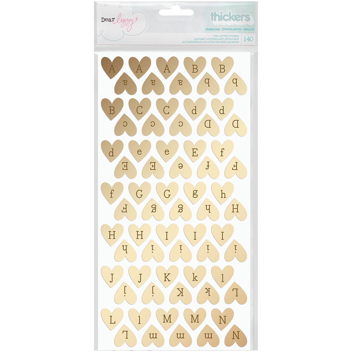 American Crafts Transparent Dear Lizzy Fine And Dandy Thickers Alpha Stickers 5.5X11-Sparkling Hearts/Gold Foiled Chipboard