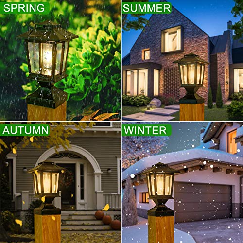 Suponar Metal Fence Solar Post Lights, Waterproof, Wood 4X4 Deck Post Cap Lights Decorations For Patio Porch Railing, Outdoor, 2 Pack (5.5x5.5x9.8 inch) - Image 3