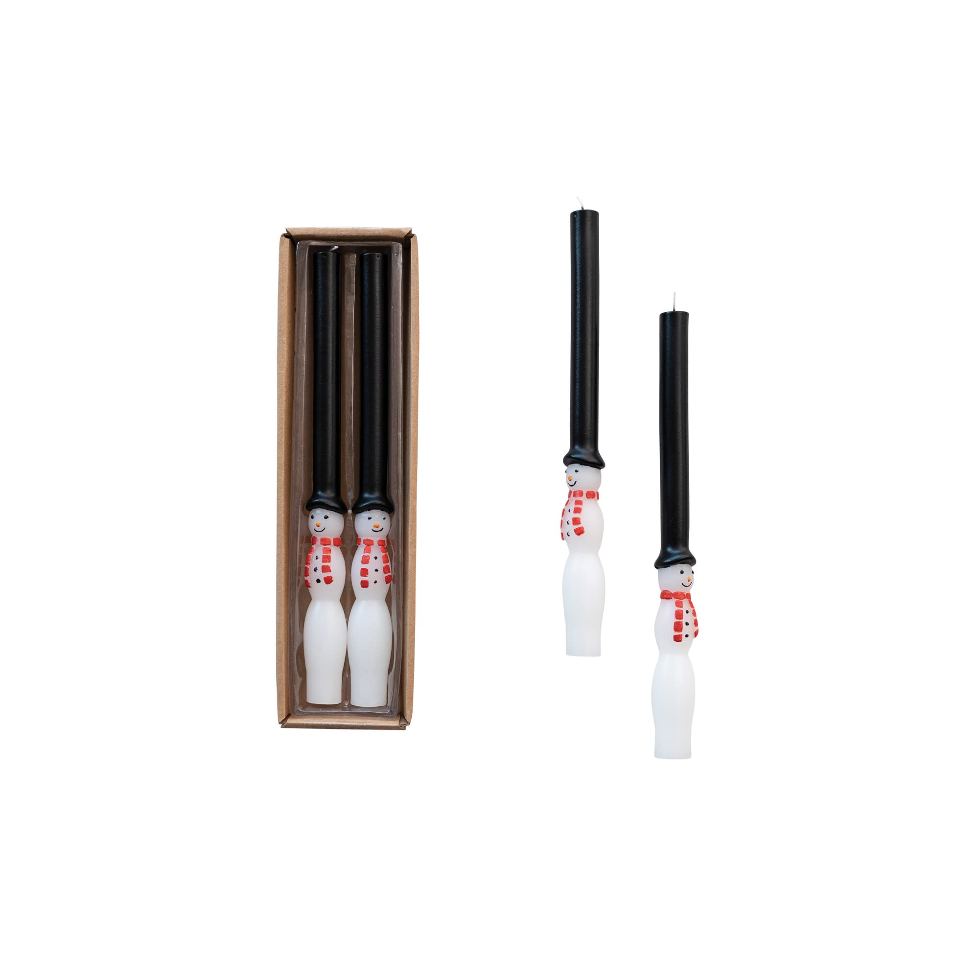 Creative Co-Op 10' H Unscented Snowman Taper Candles in Box, Multi Color, Set of 2 (Approximate Burn Time 5 Hours)