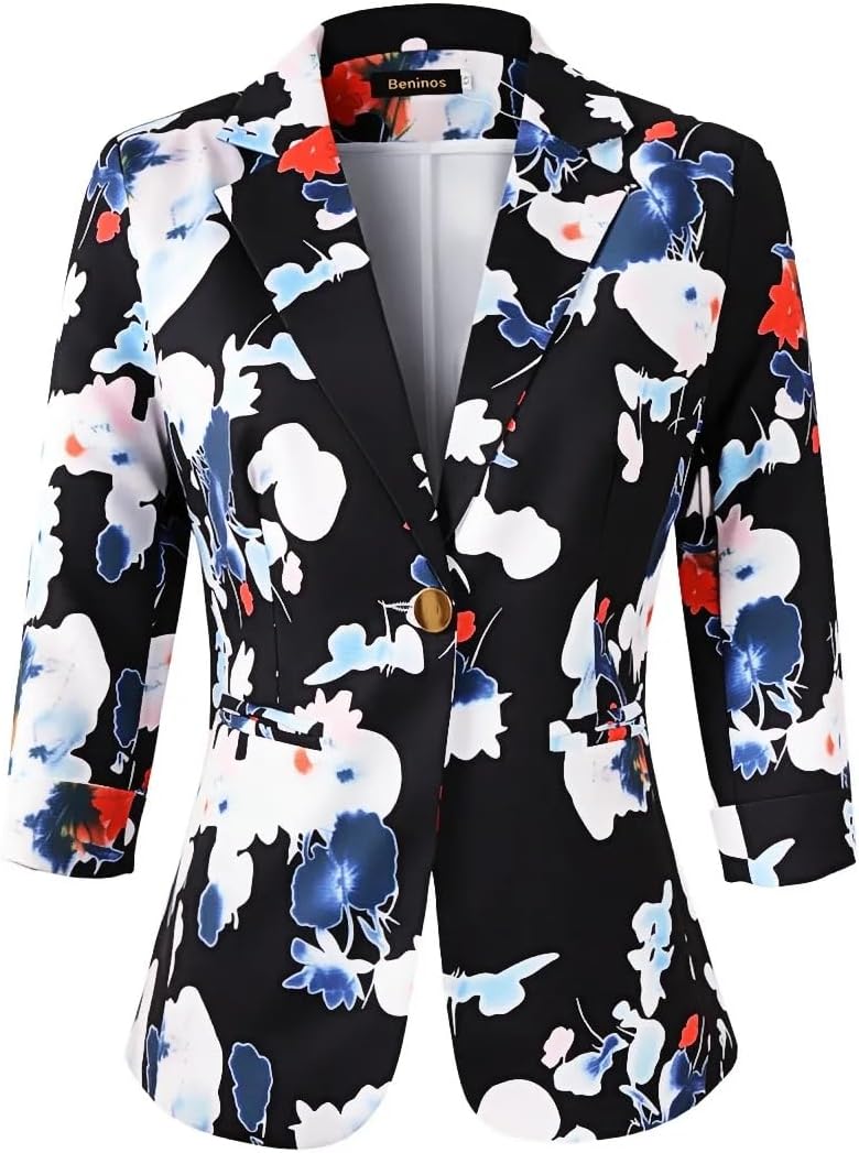 Womens Blazers 3/4 Sleeve Lightweight Office Work Blazer Jacket