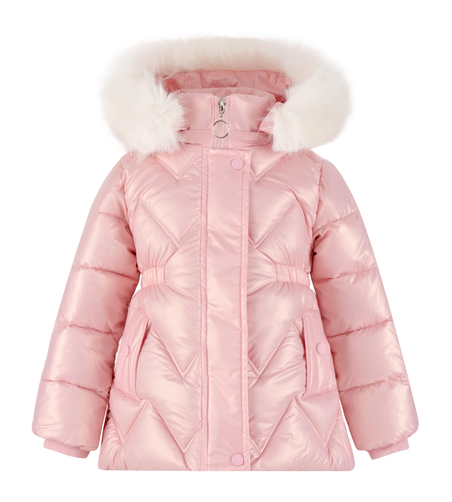 Maeau Giacca invernale da bambina, foderata in pile, con cappuccio, a maniche lunghe, parka, per attività all'aperto, con cappuccio in pelliccia sintetica