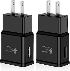 2 Pack Adaptive Fast Charging Block USB Wall Charger Plug Adapter Compatible with Samsung Galaxy S20/S20+/S20 5G Ultra/S10/S10e S9 S8 S7 S6 S5 Edge Plus Active, Note 5 7 8 9 10 20 Quick Charge (Black)