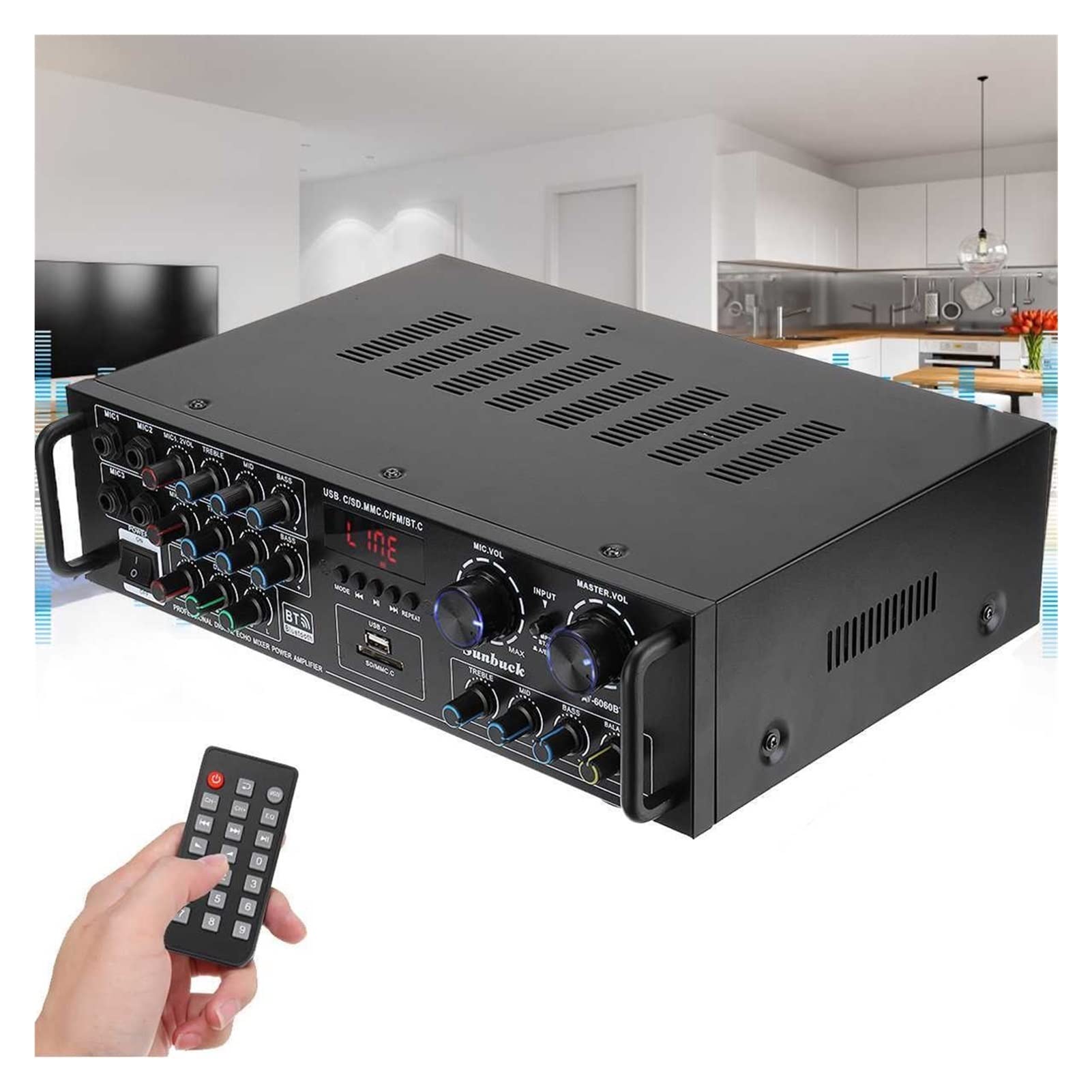2000W 5CH Home HiFi Digital Amplifier Bluetooth 5.0 Audio Power Car Stereo Amplifier Karaoke Amp Subwoofer AV-6060BT