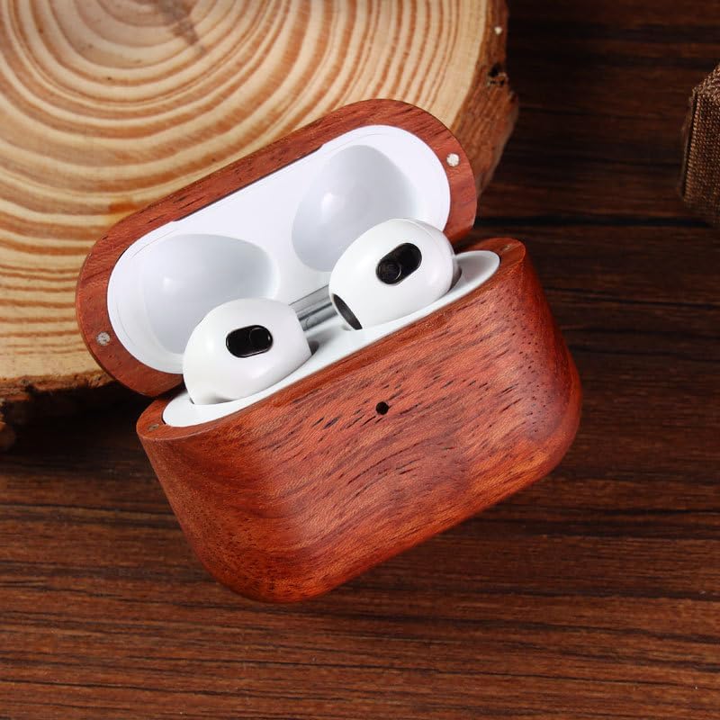 Handmade Natural Wood Case | Full-Body Protective Case for Apple Airpod with Lanyard(Airpod pro 2nd Generation, Rose Wood)