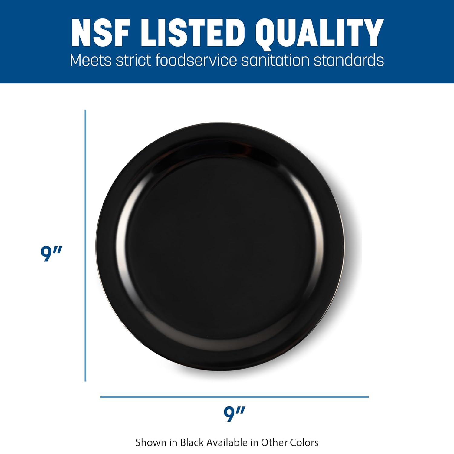 Carlisle FoodService Products Dallas Ware Reusable Plastic Plate with Rim for Buffets, Home, and Restaurants, Melamine, 9 Inches, Café Blue, (Pack of 48)