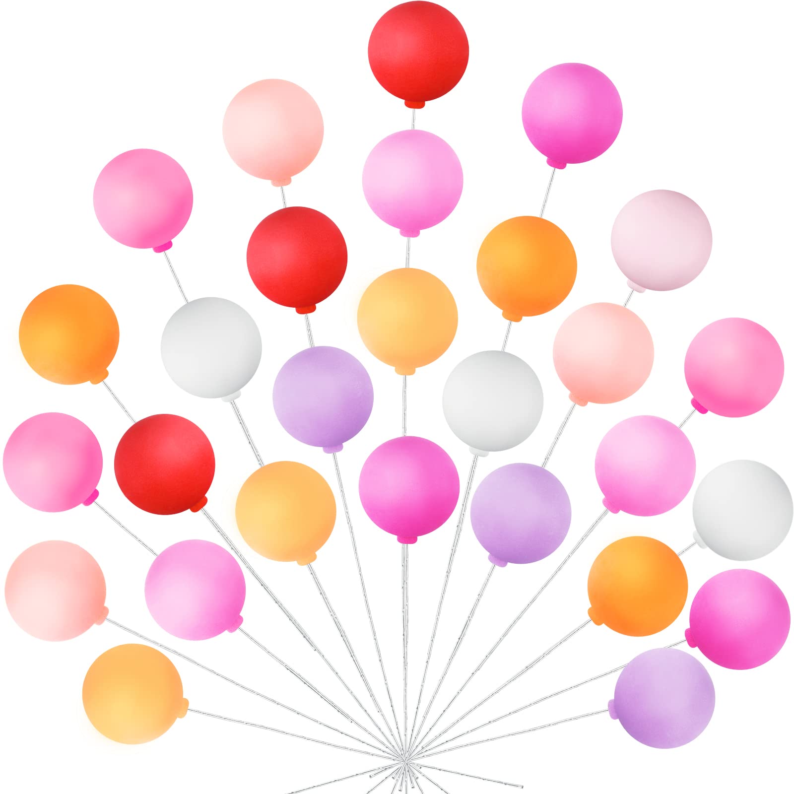 Skylety 30 Pieces Balloon Cake Topper Mini Colorful Cake Picks Round Balloon Cupcake Topper Decoration for Dollhouse Party Decorations Birthday Wedding(Chic Color)