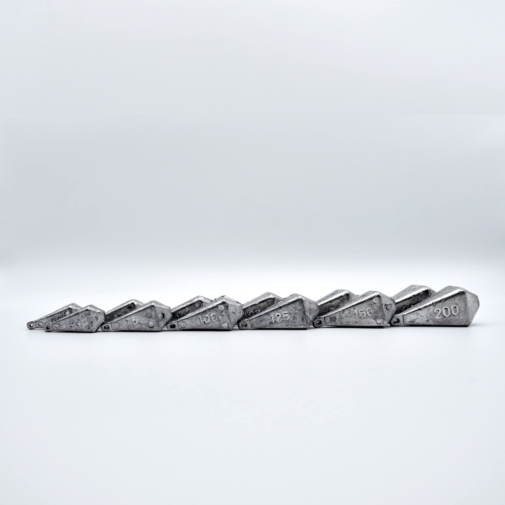 Sbirulino® Zestaw 12 Sztuk Czworonośny ołów, bolentino, Łódź. Zestaw 12 sztuk (2 sztuk x gr. 50-75-100-125-150-200)
