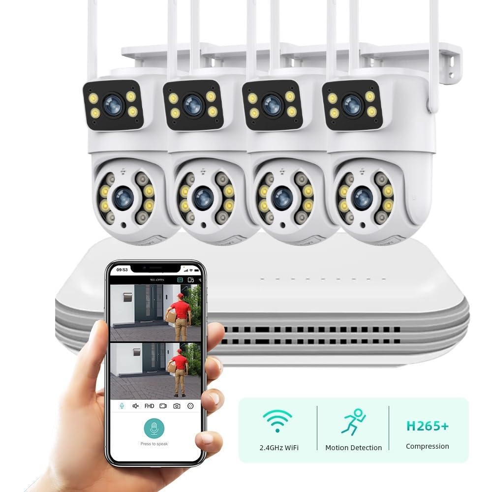 Kamera bezpieczeństwa, System monitoringu WiFi z dwoma obiektywami, kamera PTZ dwukierunkowym dźwiękiem, 8-kanałowy zestaw do wideo NVR(None,NVR add 2PCS A31)