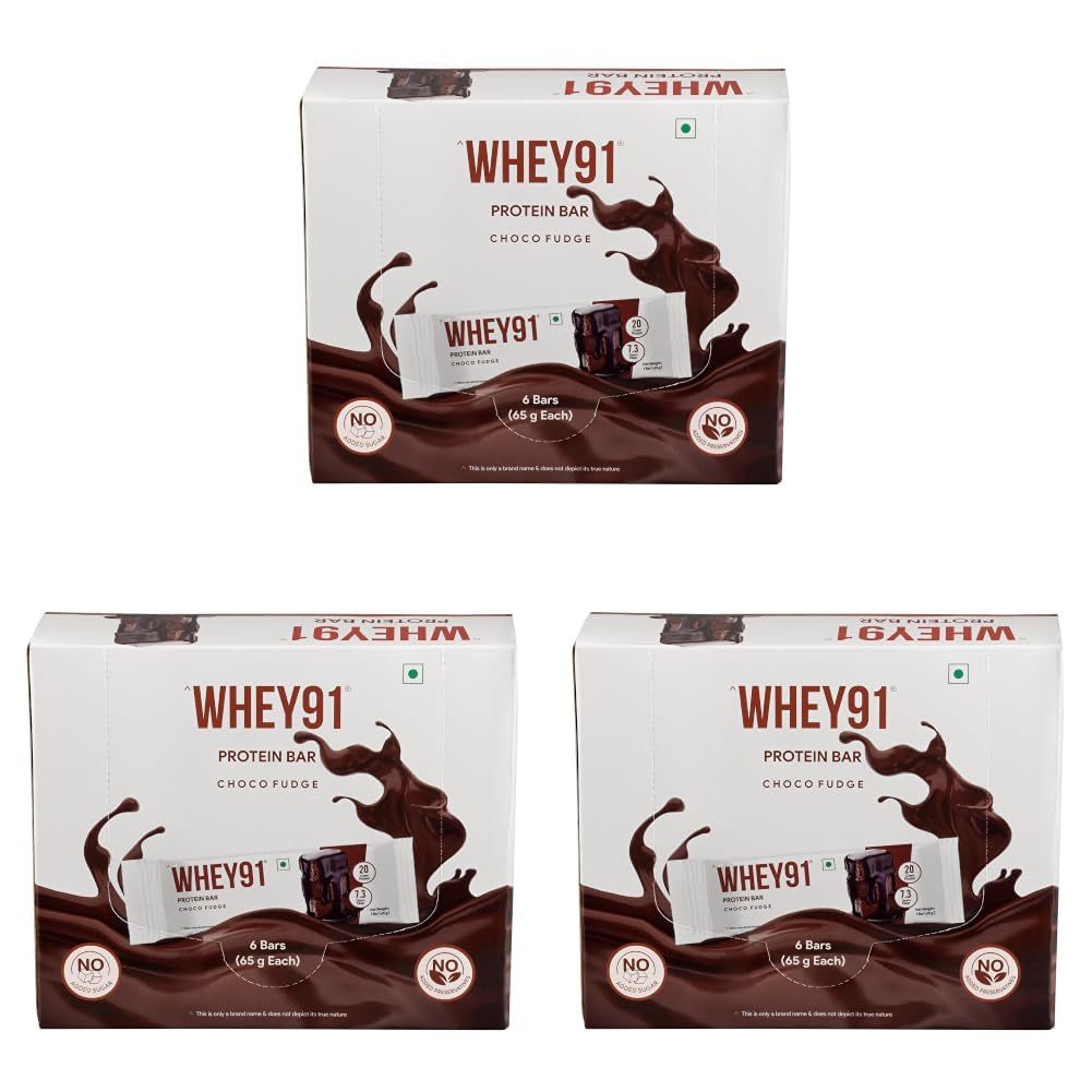 Whey91 Choco Fudge Protein Bar, 20g Protein & 7.3g Fiber in each, No Added Sugar, No Artificial Flavour, 390g- (Pack of 18)-image-45
