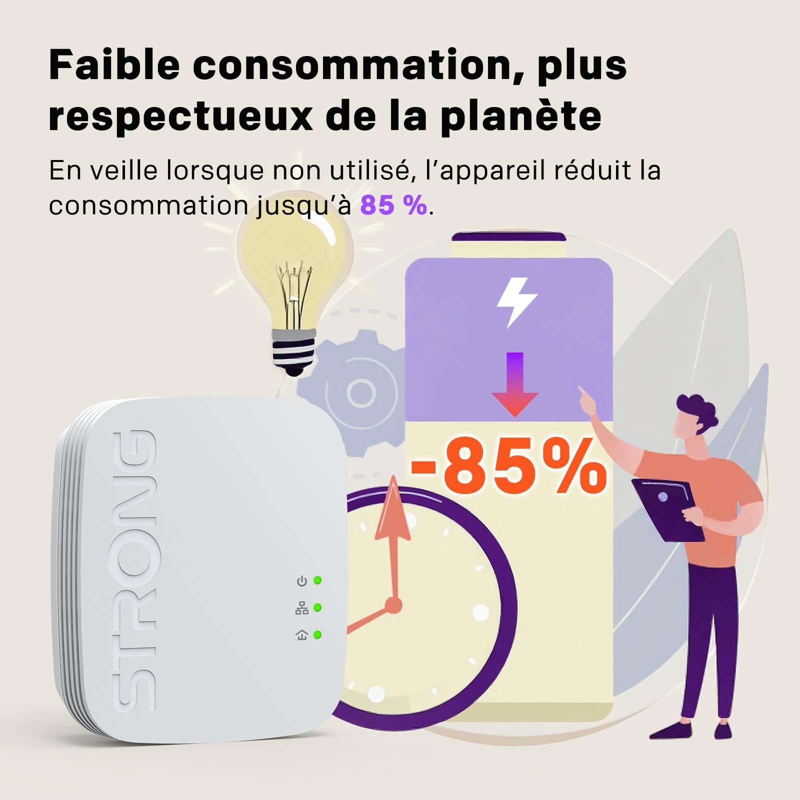 STRONG - Powerline 600 Kit Mini - Duo Prises CPL - Kit CPL - 600 Mbps - Compatible Toute Box/Routeur - 1 Port Ethernet - Installation Rapide Plug & Play - Accès Internet Haut Débit Partout - Blanc