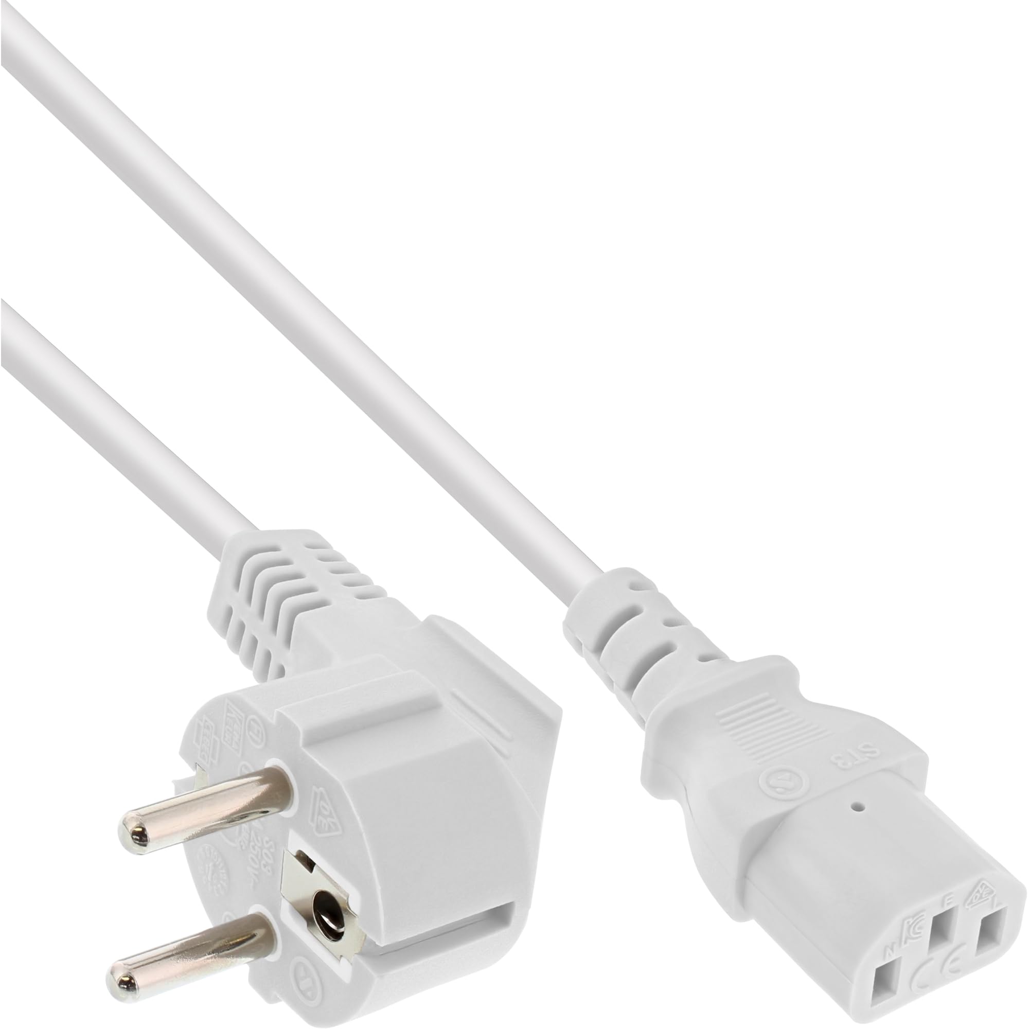 InLine 16652W Netzkabel, Schutzkontakt gewinkelt auf Kaltgerätestecker C13, 1,8m, weiß