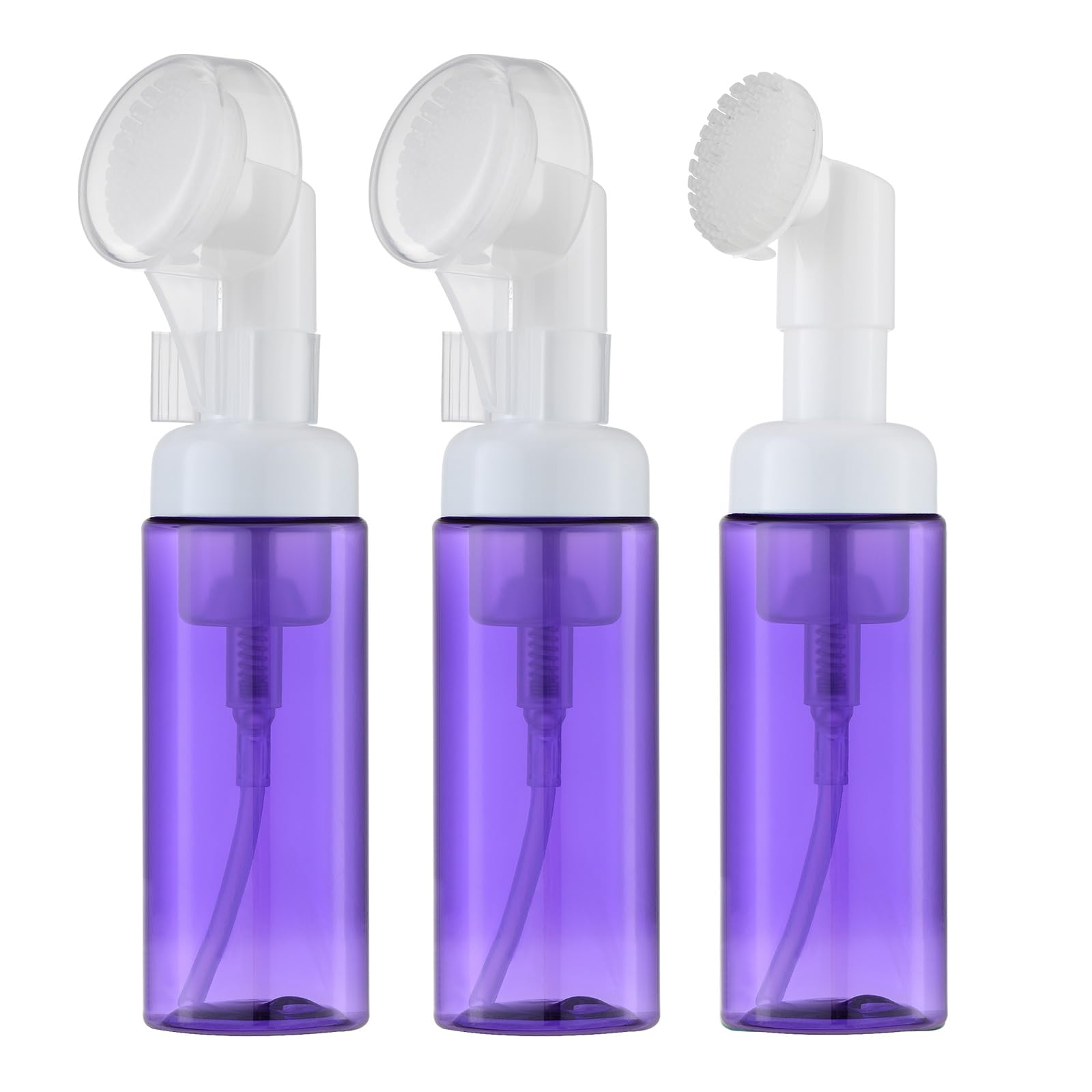Owlyee 2oz Foam Bottle (3PCS) with Brush, Empty Foaming Pump Dispenser for Hand Soap, Lash Cleanser, Shampoo to Travel (60ml, Purple)