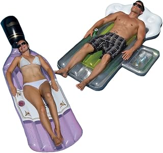 Swimline Bottle of Rose and Beer Mug Swimming Pool Floats Combo Pack