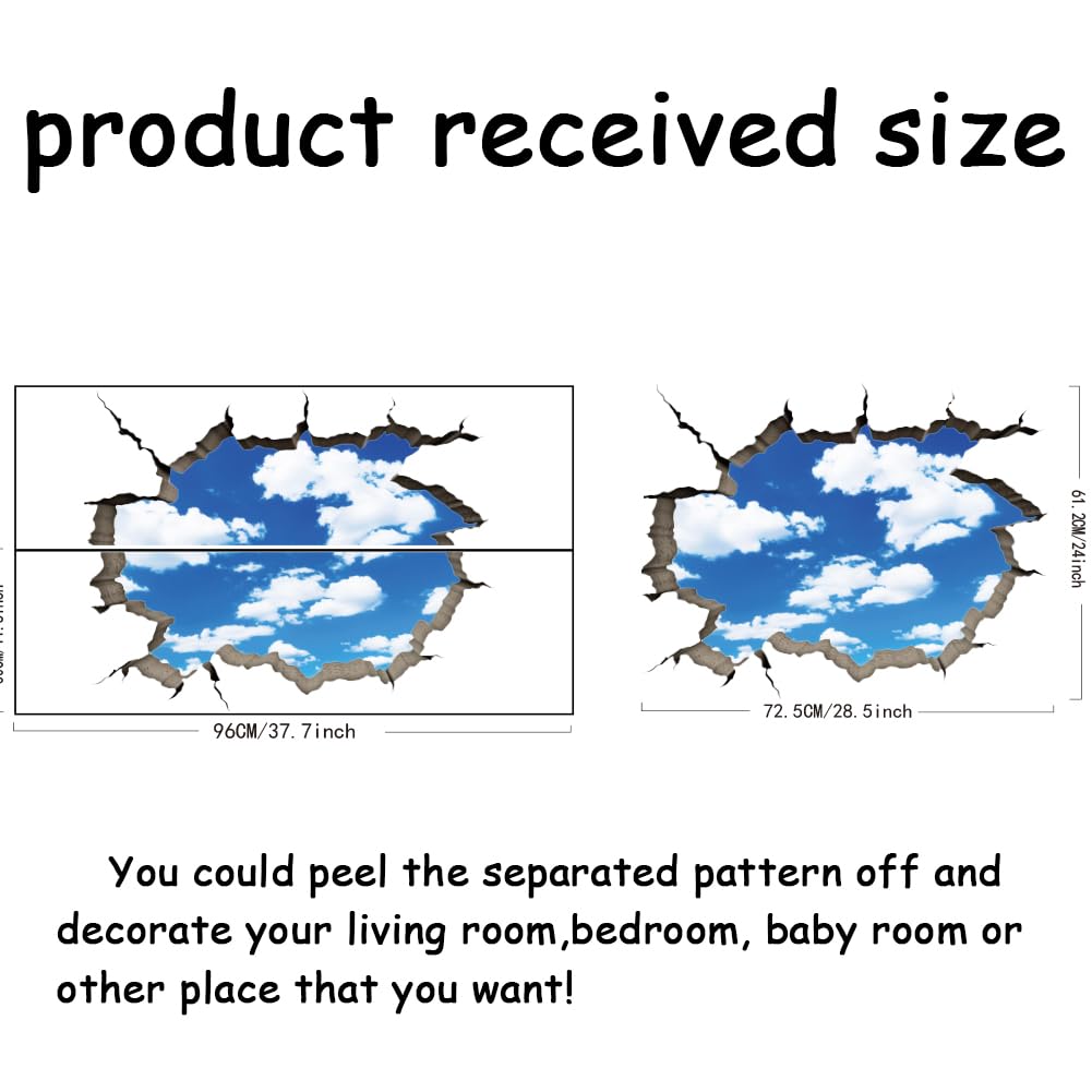 SUPERDANT Nubes 3D Adhesivo de Pared Divertido Cielo Pegatinas de Pared 3D Pegatinas de Pared Techo Acuarela Arte Decoración Vinilo Adhesivo de Pared para Habitación