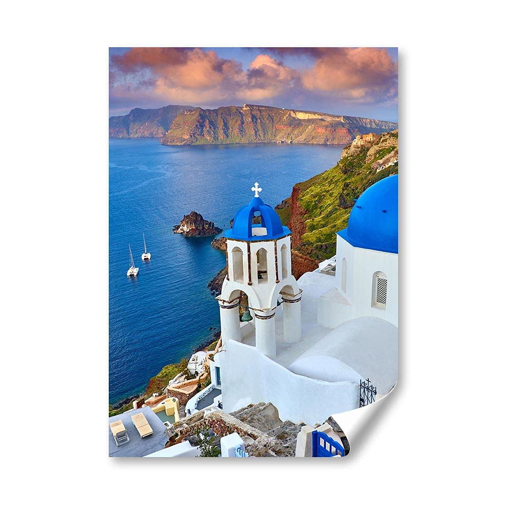 DV DESIGN 1 x A4 Poster Art Print - Santorini Greece Greek Travel Beach Wall Art Paper Posters Large Picture Graphic Photo #24142