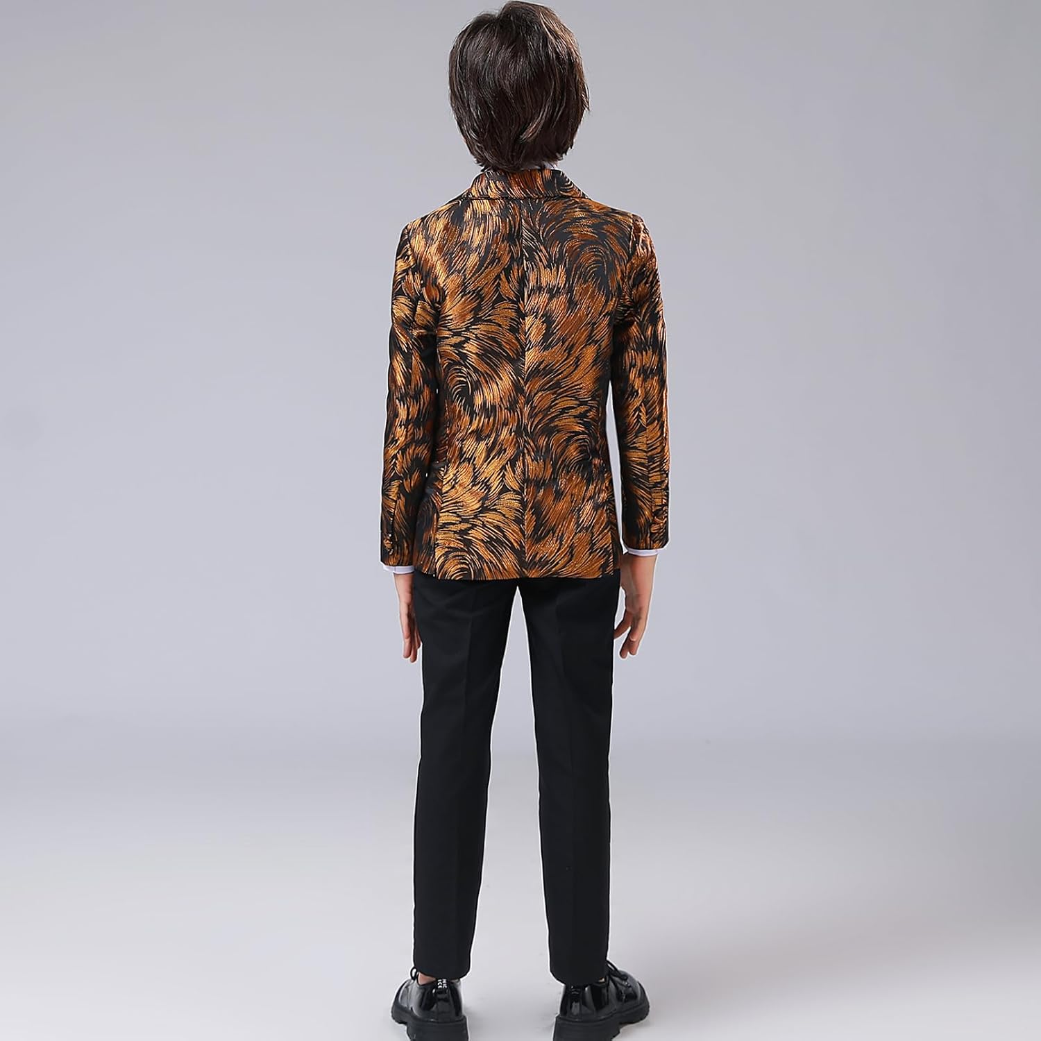 DHTS Boys Jacquard Tuxedo Suit Jacket and Pants Set with Bow Tie