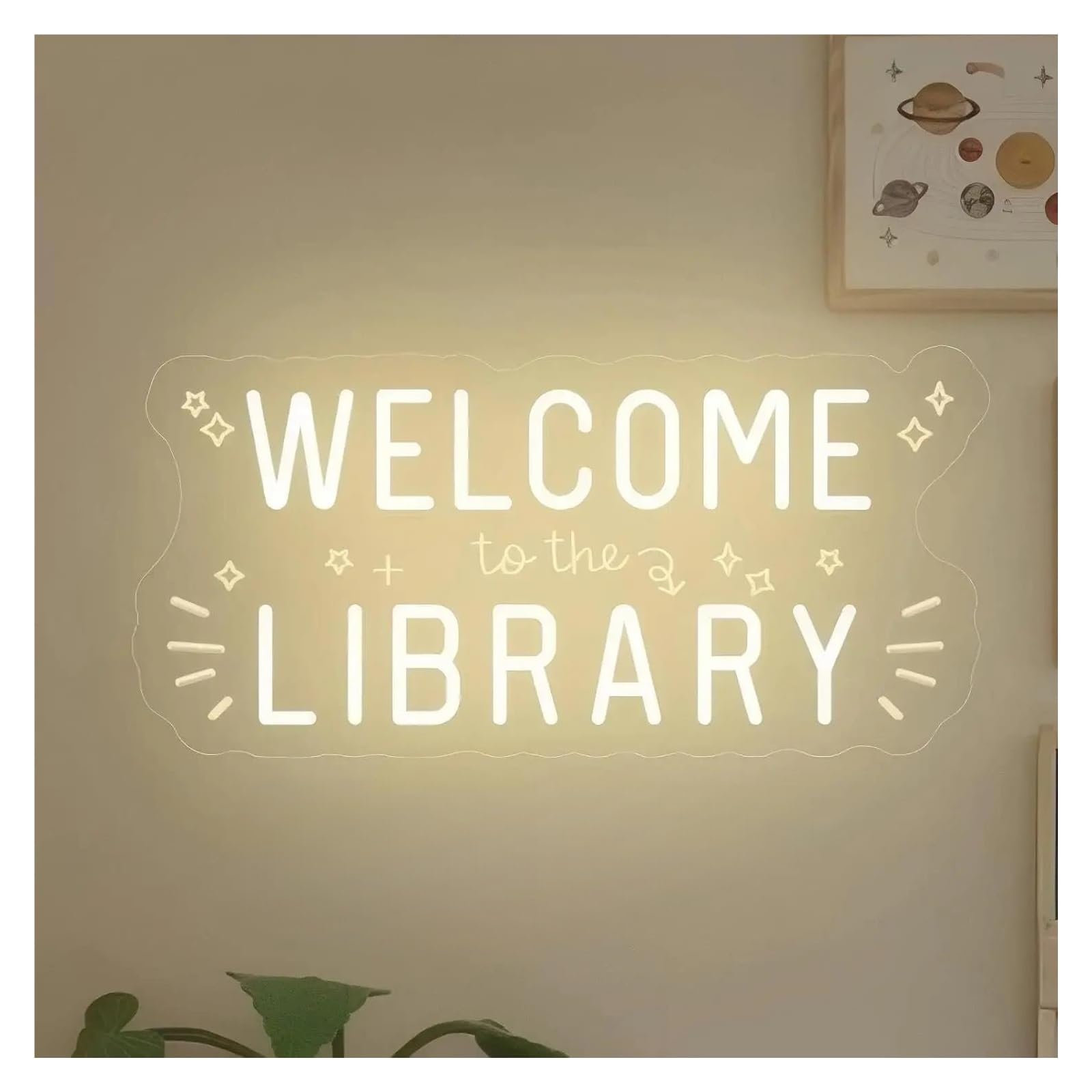 Décor Mural Lumière Enseigne Lumineuse LED Welcome To The Library À Intensité Variable Pour Salle De Classe Chambre D'enseignant Coin Lecture Fête D'ouverture 42cmx20.5cm