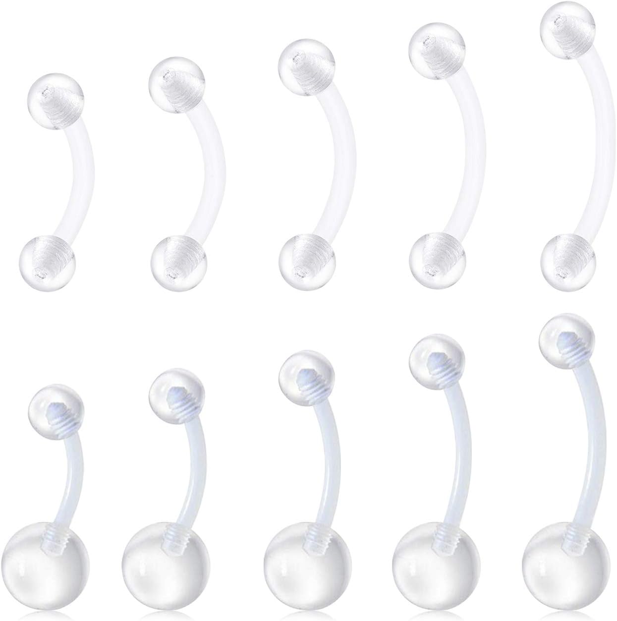 14g Clear Belly Button Rings Bioflex Plastic Belly Ring Curved Barbell Navel Piercings Retainers for Work Surgery 10mm 14mm 16mm 18mm