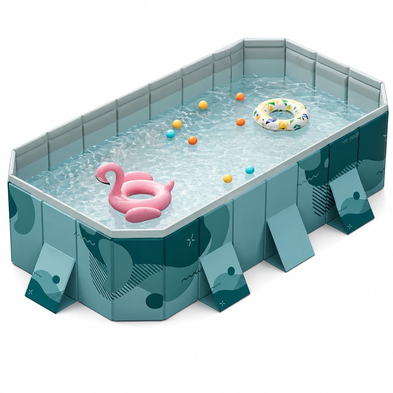 Piscina pieghevole in plastica dura, piscina rettangolare pieghevole per adulti e famiglie, uso giardino all'aperto