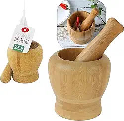 Pilão e Socador de Bambu – Amassador de Alho, Pimenta, Temperos e Ervas, Design Natural, Resistente, Fácil de Limpar, Ideal para Cozinha, Moer Condimentos e Preparar Temperos Artesanais KOALAECOM®