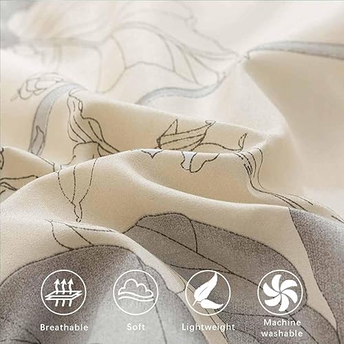 Miniatura 5 de ETDIFFE Juego de edredón beige tamaño Queen, 3 piezas de ramas marrones y flores azules, juego de ropa de cama con estampado floral blanco roto,