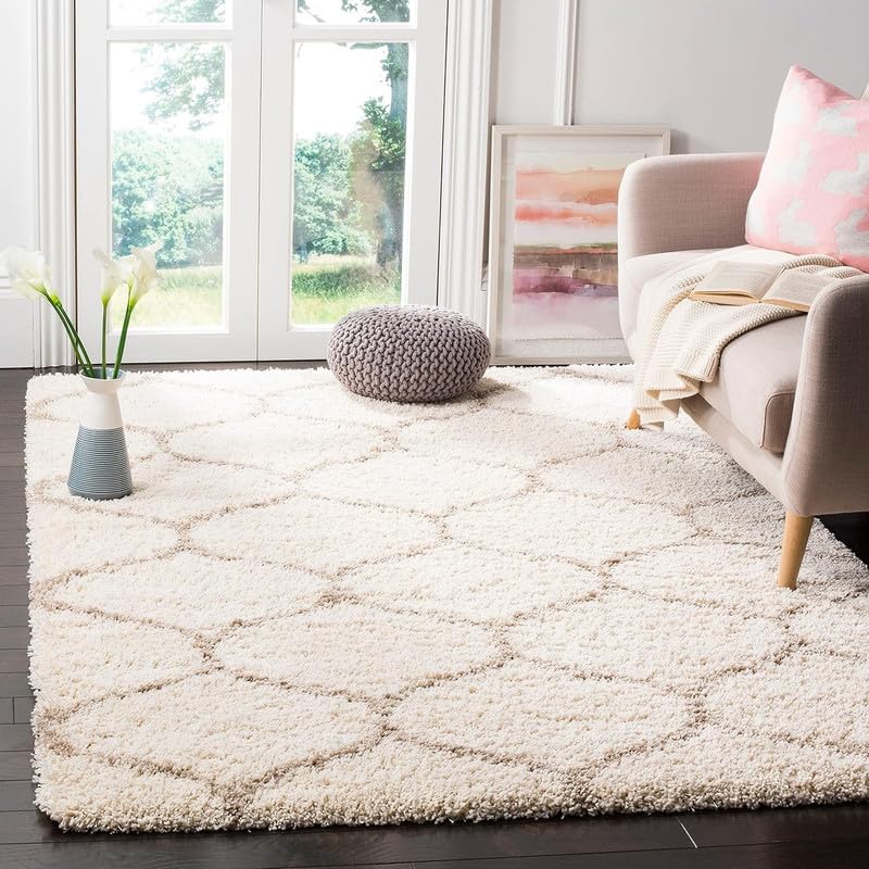 TRANQUIL Polyester Fluffy Fur Rug Shaggy Modern Carpet for Living Room, Bedroom, Guest Room, Kids Room (5x7 Feet, Ivory Beige)-picture-23